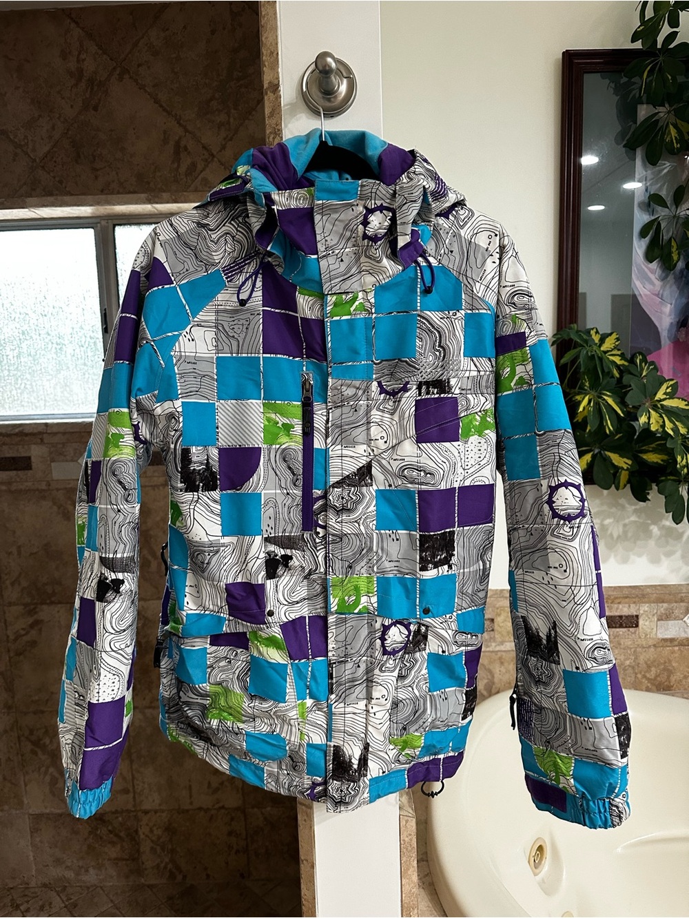 Empyre Y2K Geometric Topo Snowboard Jacket 10K Waterproof Size Med